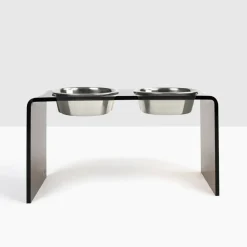 Acrylic Bronze Double Bowl Elevated Pet Feeder For Large & Small Dogs