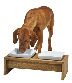 Artisan Double Bowl Dog Feeder With Wood Stand - Bamboo