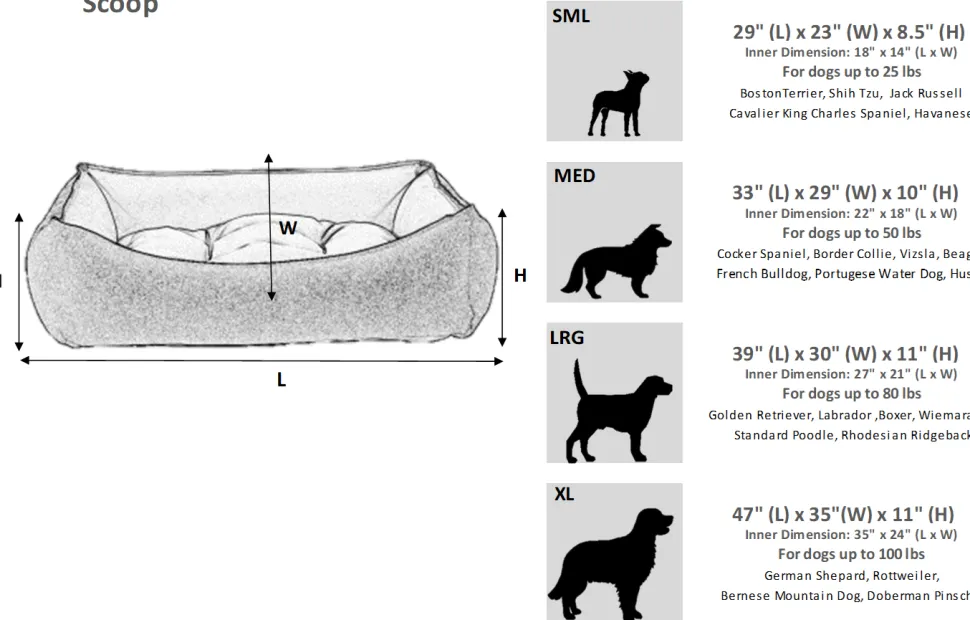 Bowsers Scoop Dog Bed With Soft Faux Fur Washable Cover