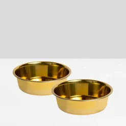 Elevated Double Pet Bowl Feeder with Gold Bowls