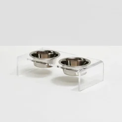 Hiddin Small Pet Feeder with Stainless Steel Bowls & Raised Acrylic Stand