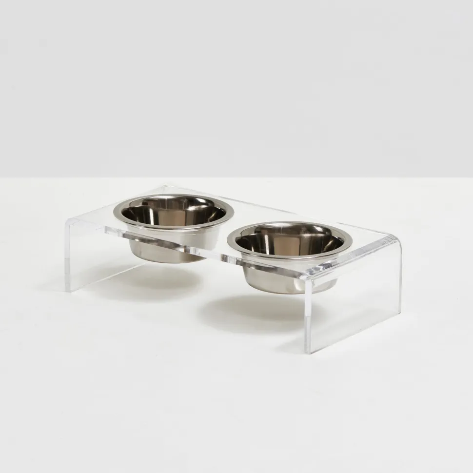 Hiddin Small Pet Feeder with Stainless Steel Bowls & Raised Acrylic Stand