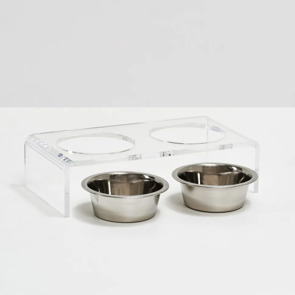 Hiddin Small Pet Feeder with Stainless Steel Bowls & Raised Acrylic Stand