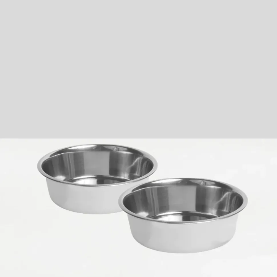 Medium Height Double Dog Bowl Feeder with Silver Stainless Steel Bowls & Acrylic Stand