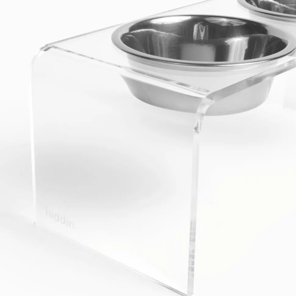 Medium Height Double Dog Bowl Feeder with Silver Stainless Steel Bowls & Acrylic Stand