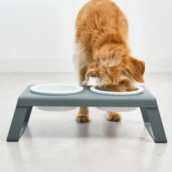 Miacara Desco Elevated Dog Feeder With High Quality Porcelain Pet Bowls