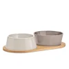 Miacara Doppio Dog Food & Water Bowls with Oak Tray