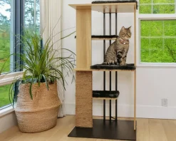 Modern Cat Tree with Scratching Post LED Lighting Perch Platforms