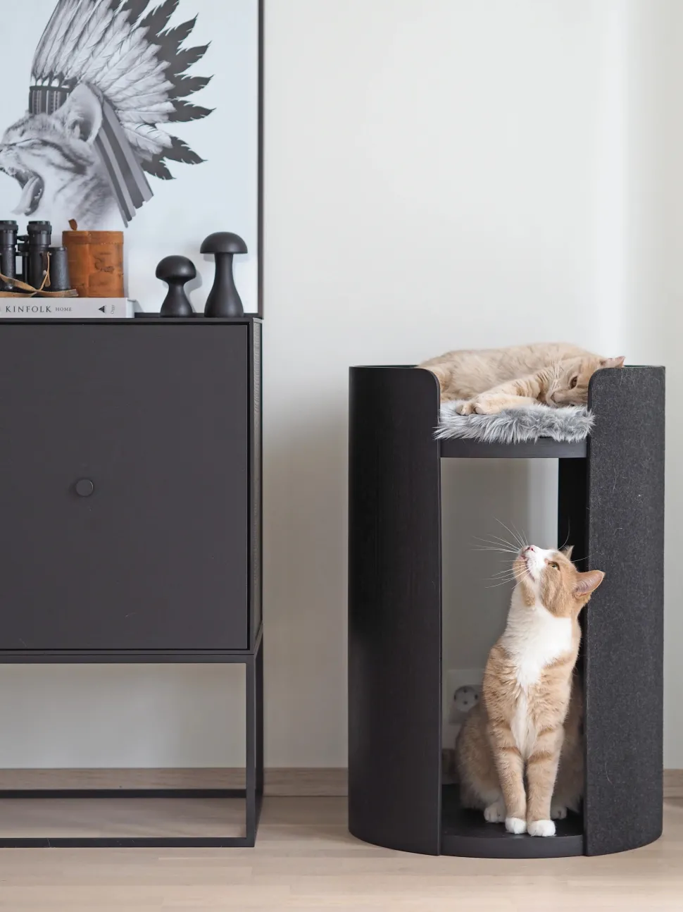 Modern Torre Cat Scratching Post With Cushion - Black