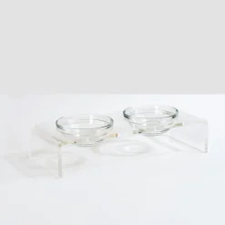 Pet Feeder with Glass Bowls, Acrylic Stand & Tray