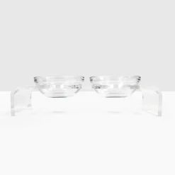 Pet Feeder with Glass Bowls, Acrylic Stand & Tray