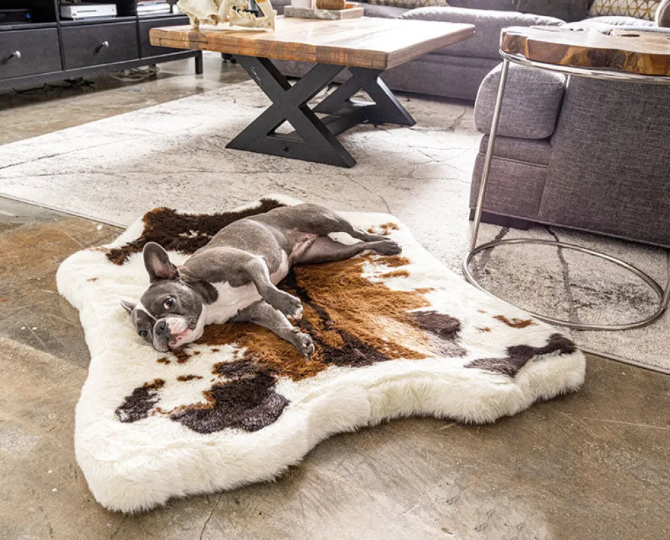 Pup Rug Faux Cowhide Memory Foam Large Dog Bed