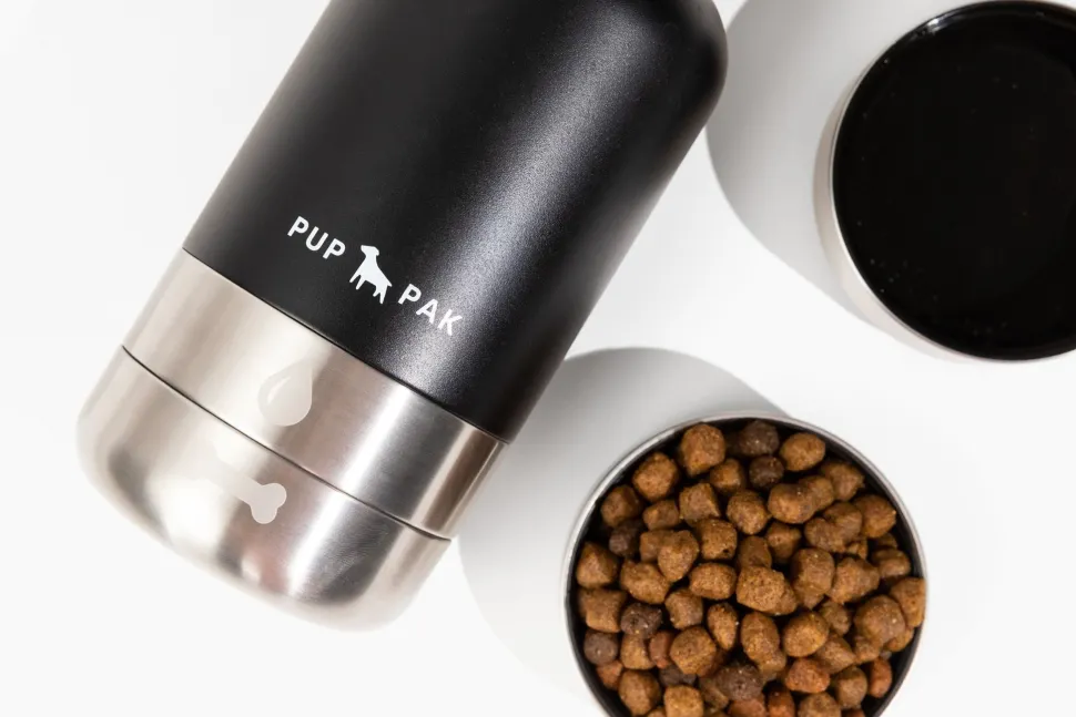 PupPak Dog Travel Water Bottle with Detachable Food & Water Bowls