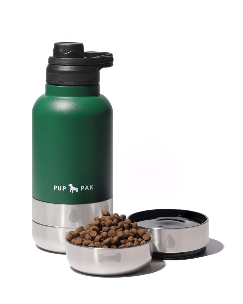 PupPak Dog Travel Water Bottle with Detachable Food & Water Bowls