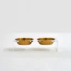 Small Clear Double Pet Feeder with Gold Bowls & Tray