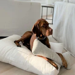 Washed white cotton linen dog cushion for large dogs